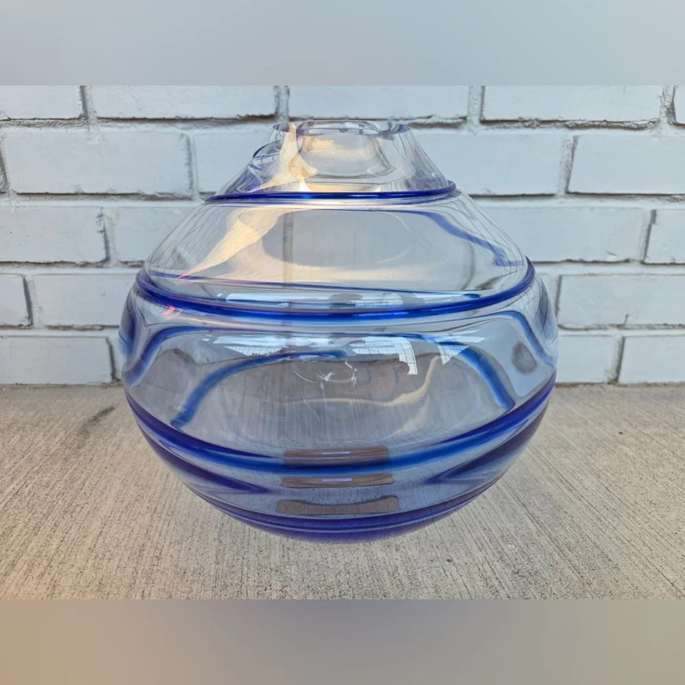 Krosno Poland for Crate & Barrel Santorini Cobalt Blue Glass Vase, 9.5”